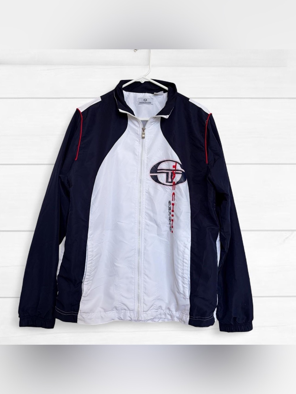 Sergio Tacchini Navy and White Windbreaker Jacket Medium